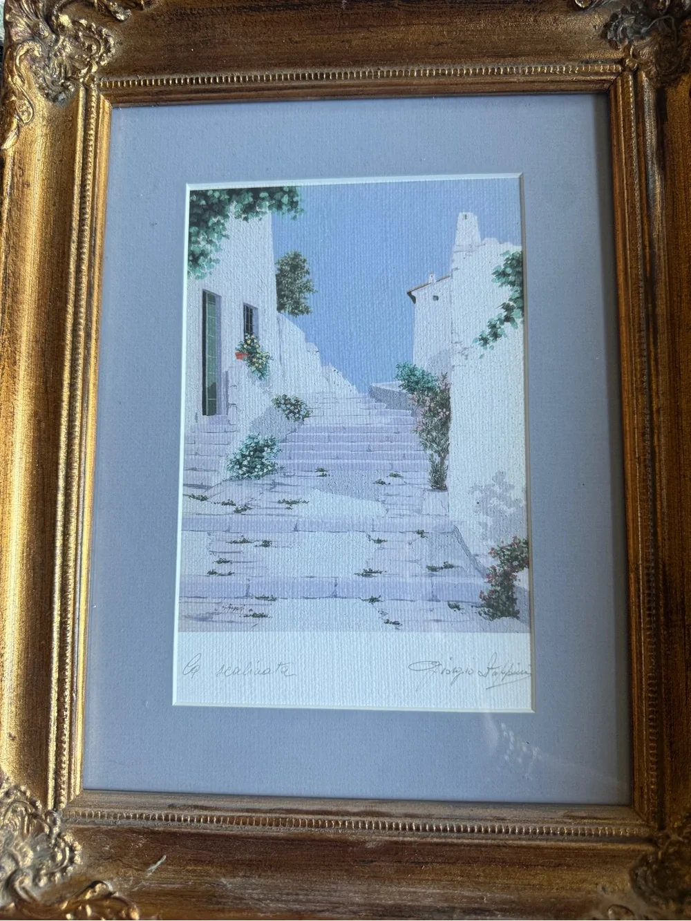 GIORGIO ZUPPINI Vintage La Scalinata Signed Lithograph Italy Framed 11x14 #080